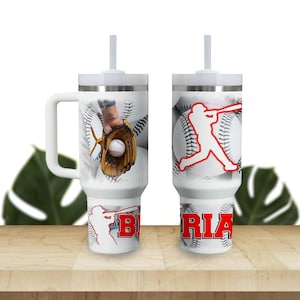 Custom Kids Tumbler 40oz Personalized  Name Insulated Bottle Water Baseball Theme 2