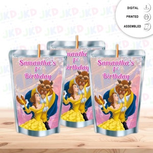 Etichetta adesiva per sacchetti di succo di La bella e la bestia o sacchetti di succo completamente personalizzati per la decorazione di bomboniere per feste di compleanno per bambini