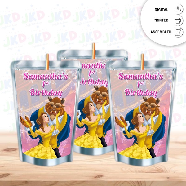 Beauty and the Beast  Juice Pouch Label Sticker for  Kids Birthday Party Favor Decor - Digital and physical options