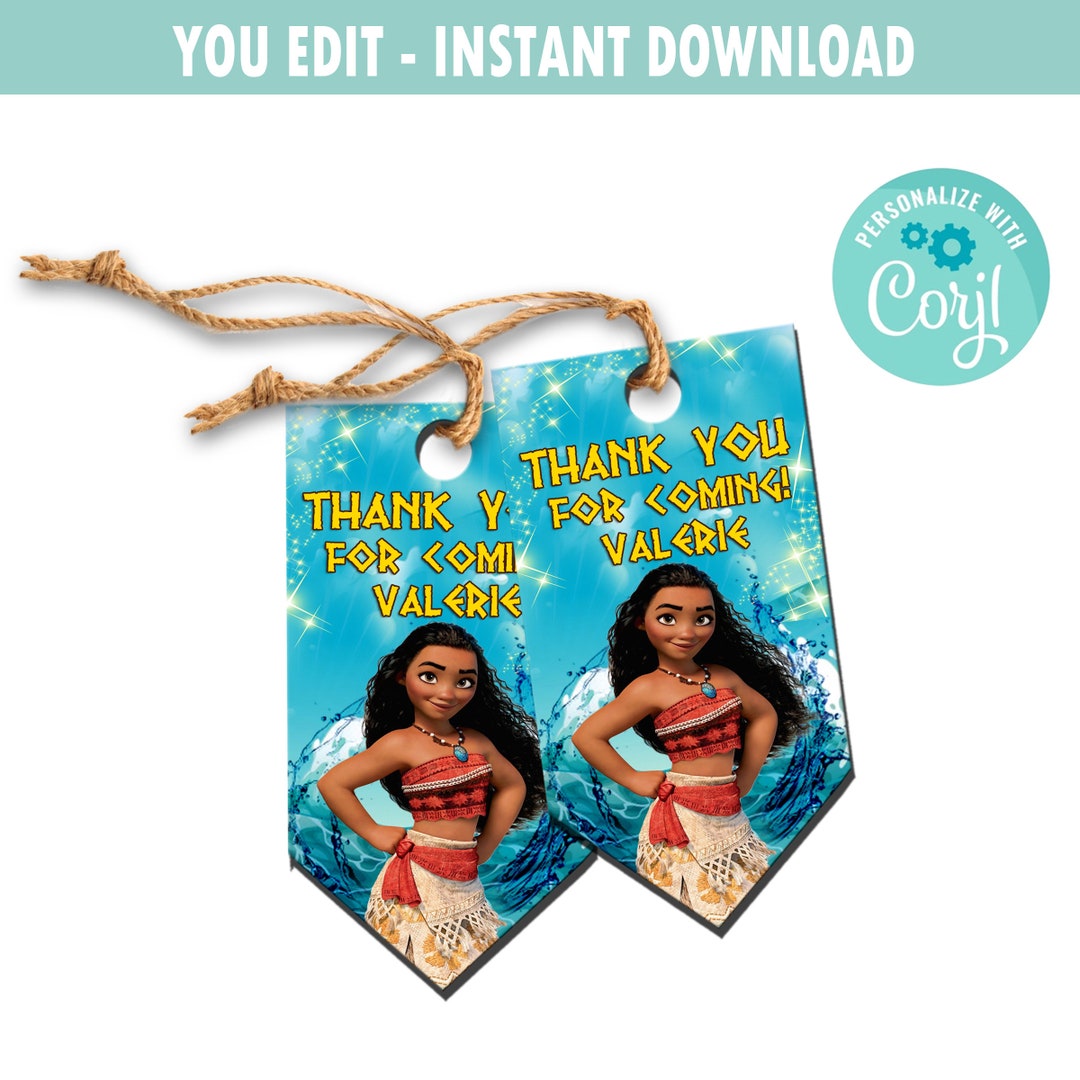 Moana Favor Tags | Instant Digital Download | Self-editing - Etsy