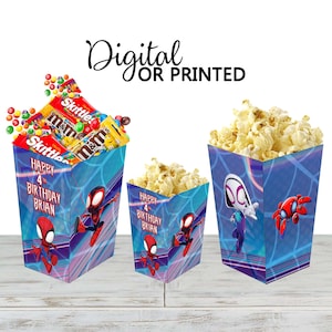 Spidey Popcorn Box for Birthday Party Candy Snack Favor - Digital and physical Options