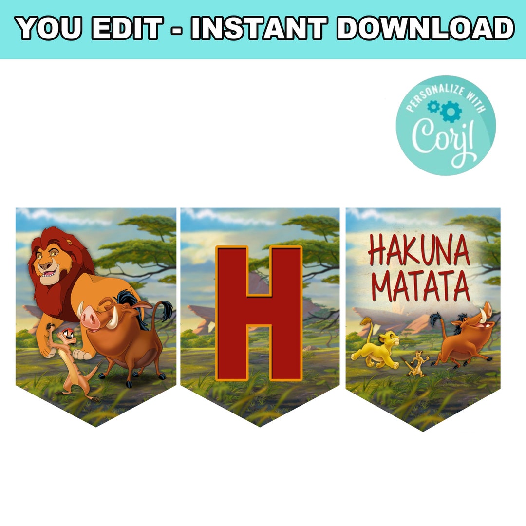 Lion King Birthday Banner | Customizable With Corjl | DIY 5x7in Flags ...