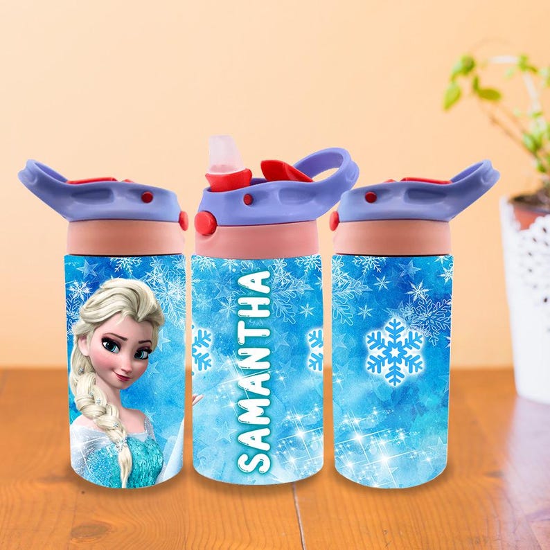 Botella de agua personalizada para niños, vaso térmico personalizado para niños pequeños, 12 oz, princesa Elsa Frozen imagen 4