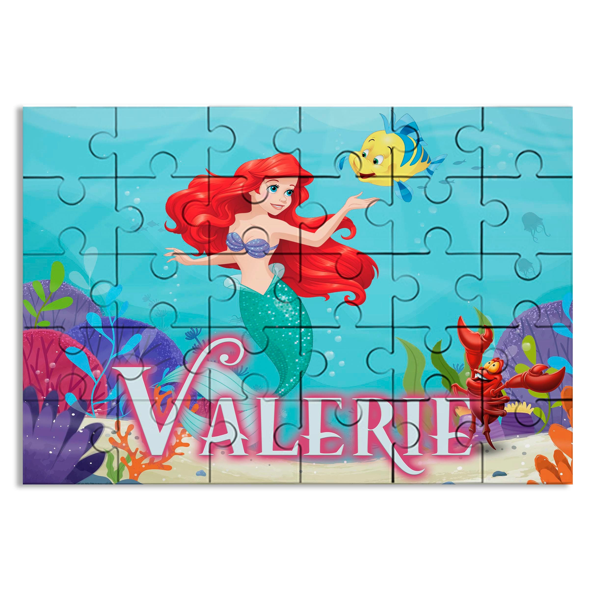 The Little Mermaid Puzzle with Name Kids Jigsaw Gift for Son Daughter Grandson Granddaughter Birthday | 30pcs 7.5x9.5in