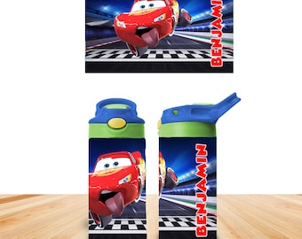 Custom Kids Water Bottle Personalized Toddler Insulated Tumbler 12oz Cars Lighting Mcqueen