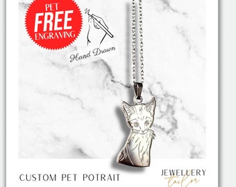 Ciondolo con ritratto di animale domestico personalizzato disegnato a mano / Collana personalizzata con foto di animali domestici / Placcato in argento o oro / Regalo unico per gli amanti dei gatti / Regalo per gli amanti dei cani