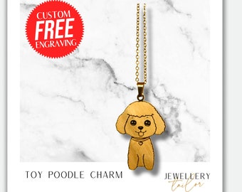 Collana personalizzata con barboncino giocattolo / Gioielli personalizzati per amanti dei cani / Ciondolo per animali placcato in oro/argento / Citazione canina incisa / Regalo per proprietari di cani