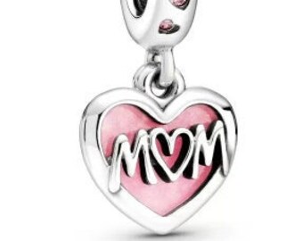 925 Sterling Silver Mom Letters Heart Double Dangle Pendant