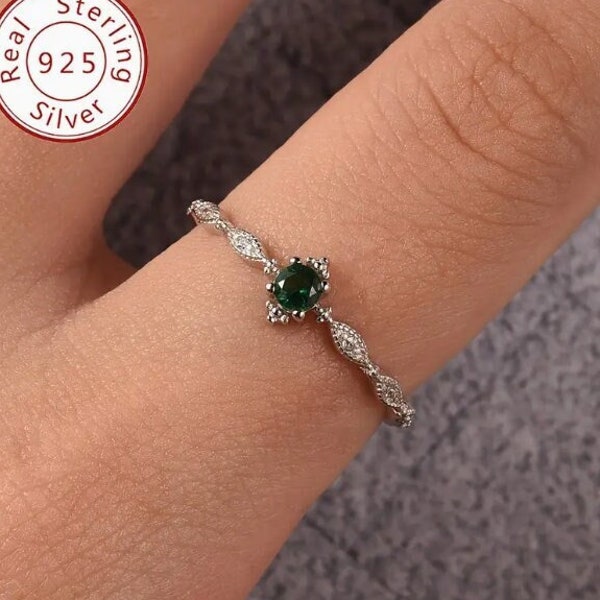 925 Sterling Silver Paved Green Shining Zirconia Ring For Women
