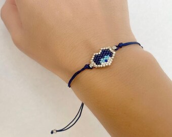 Bracelet mauvais œil fait main en forme de coeur avec perles Miyuki pour femme