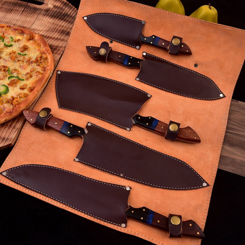 Handmade Damascus Chef Set, Hand Kitchen Knife, Damascus Chef