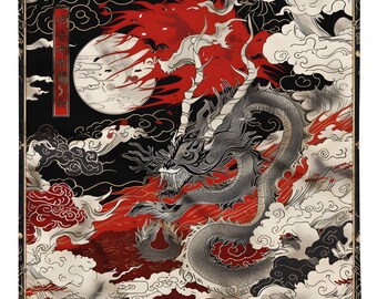 Eastern Dragon bandana design, Tapestry, Handkerchief, Scarf, Pocket Square, deluxe design.