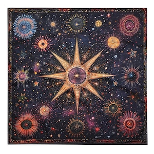 Celestial Bandana, Tapestry, Handkerchief, Neck Scarf, House decoration, Pocket Square, deluxe design.