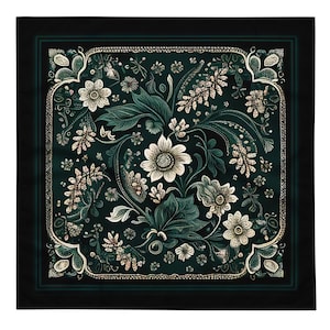 Dark Green Floral bandana | handkerchief | scarf | custom designs | original