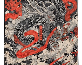 susanoo vs yamata no orochi bandana design, Tapestry, Handkerchief, Scarf, Pocket Square, deluxe design.
