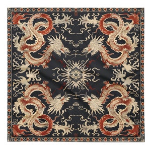 Östliche Drachen Bandana Design, Wandbehang, Taschentuch, Schal, Einstecktuch, deluxe Design.