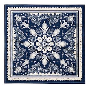 Blue and White Geometric Bandana | handkerchief | scarf | paisley | original design | vintage