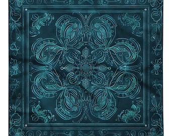 Custom Light blue paisley Bandana, Handkerchief, Neck Scarf, House decoration, Pocket Square, deluxe design.