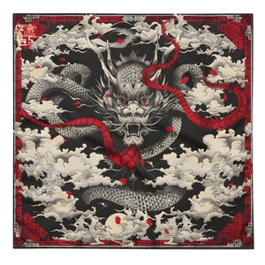 Östliche Drachen Bandana Design, Wandbehang, Taschentuch, Schal, Einstecktuch, deluxe Design.