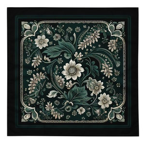 Dark Green Floral bandana | handkerchief | scarf | custom designs | original