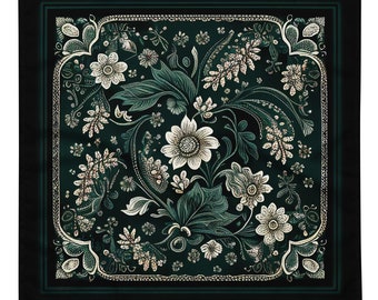 Dark Green Floral bandana | handkerchief | scarf | custom designs | original