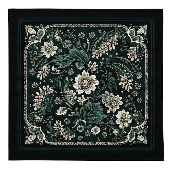 Dark Green Floral bandana | handkerchief | scarf | custom designs | original