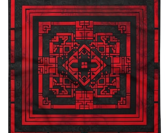 Limited edition keffiyeh inspired red and black bandana, Handkerchief, Neck Scarf, House decoration, Pocket Square, deluxe design.