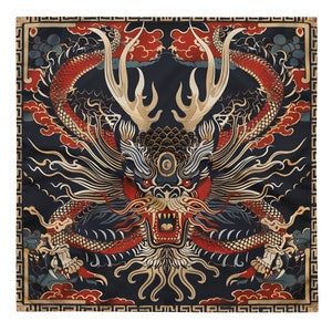 Östliche Drachen Bandana, Wandbehang, Taschentuch, Schal, Einstecktuch, deluxe Design.