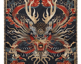 Eastern Dragon bandana, Tapestry, Handkerchief, Scarf, Pocket Square, deluxe design.