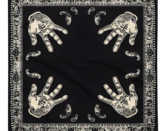 Gothic hand bandana design, Handkerchief, Neck Scarf, House decoration, Pocket Square, deluxe design.