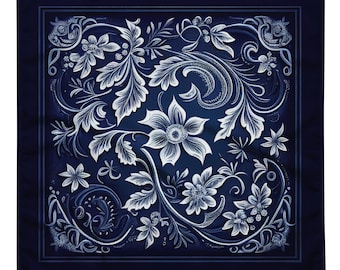 Bandana blue floral, neck bandana scarf, pocket square, soft bandanas, headpiece, high quality, for him and her