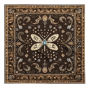 Jeweled Brown Bandana, Tapestry, Handkerchief, Neck Scarf, House decoration, Pocket Square, deluxe designs