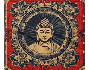 Symbolic Buddha design bandana, Tapestry, Handkerchief, Scarf, Pocket Square, deluxe design.