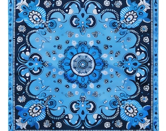 Summer time blue paisley Bandana, Handkerchief, Neck Scarf, House decoration, Pocket Square, deluxe design