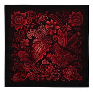 Bandana red floral, neck bandana scarf, pocket square, soft bandanas, headpiece, high quality, for him and her