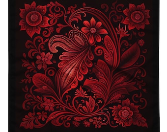 Bandana red floral, neck bandana scarf, pocket square, soft bandanas, headpiece, high quality, for him and her