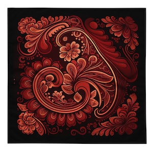 Bandana red floral, neck bandana scarf, pocket square, soft bandanas, headpiece, high quality, for him and her