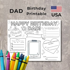 お父さんお誕生日おめでとうぬり絵、お父さんお誕生日おめでとうアクティビティシート、お父さんについてのワークシート、お父さんお誕生日おめでとう印刷物