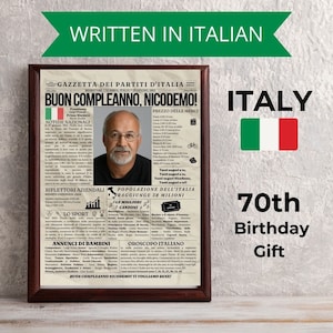 Italienische Geburtstagszeitung für Nonno Nonna in Italienisch; Italienischer Giornale 70 Jahre für Mamma, papà o nonni in italienischer Sprache
