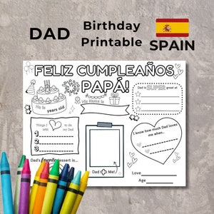 Alles Gute zum Geburtstag Spanisch / Spanien Papa Färbung Aktivität, Alles Gute zum Geburtstag Vater Arbeitsblatt, Alles Gute zum Geburtstag Papa Druckbar, Spanien Art Home Decor