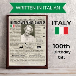 Periódico italiano del centenario de Nonno Nonna en italiano; Regalo personalizado con regalo para il 100 completo italiano para il nonno