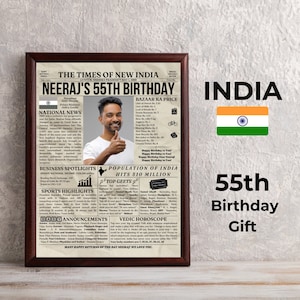 Personalized Birthday Gift Idea for Indian Mom, Dad, Back in India, 55th Birthday Poster for Friend, Him Her 55th Indian Birthday Decoration