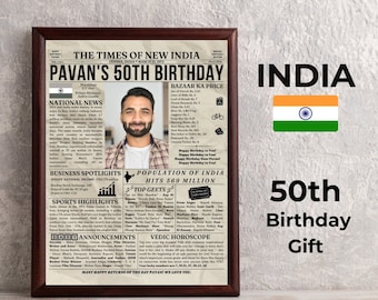 Custom Indian Birthday Present, 50th Newspaper Decor, Decoration Art, India Poster Decoration, Desi Sikh Poster Sign, Birthday Newspaper