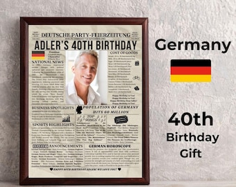 40th Birthday Party Gift Personalized German Newspaper Poster | Back in Germany 1984 40th Sign Fun Facts 1984 l  Germany Birthday Party Sign