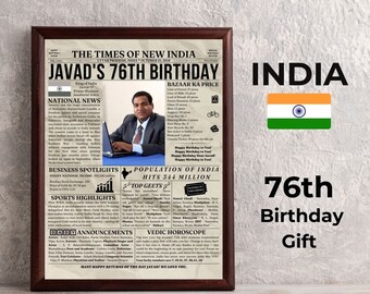 Birthday Gift Personalized Indian Newspaper, Back in 1948 India, 76th Birthday Gift Idea for Friend Parent, 76th Indian Birthday Decoration