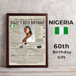 Regalo di compleanno africano nigeriano Stampa 60° giornale di storia del 1964 - Regalo personalizzato di compleanno o anniversario per la Nigeria Africa