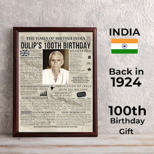 100th Birthday Gift, 100th Birthday Newspaper Sign, 100 Years Ago Back in 1924 Birthday Poster, Gift for Woman, 100th Birthday Decorations