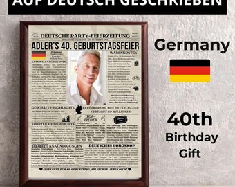 Deutsches Geburtstagsposter | Geburtstagsgeschenk für die Deutsche Zeitung als Geschenk zum 40. Geburtstag, Partydekoration im Jahrgang