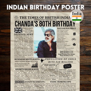 India Hindu Sikh 80th Birthday Newspaper Poster, India 80th Birthday Gift Men/Women, India Birthday Poster, Back in 1943