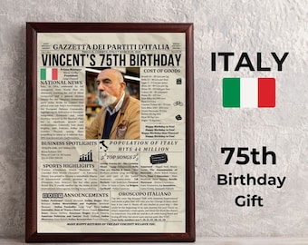 75th Birthday Newspaper Sign, Italian Birthday Poster, 75th Birthday Gift for Women, 75 Years Ago Back in 1949 Poster, 75th Birthday Decor